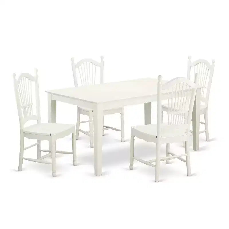 HomeStock 5-Pc Linen White Finish Solid Wood Top - Dining Room Set - Seats 4