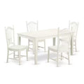 HomeStock 5-Pc Linen White Finish Solid Wood Top - Dining Room Set - Seats 4