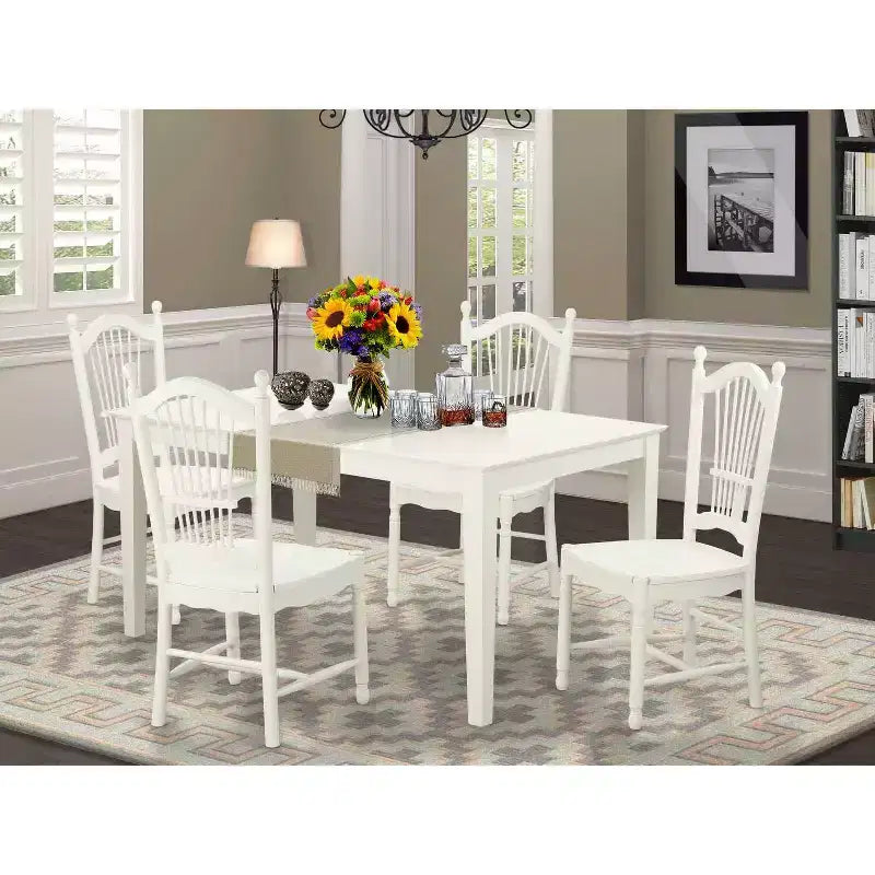 HomeStock Set da pranzo 5 pezzi in legno massello con finitura lino bianco - 4 posti