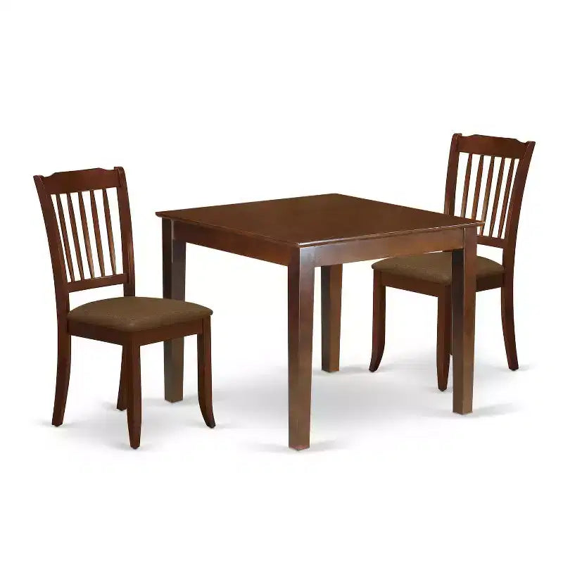 HomeStock 3-Piece Mahogany Finish Square Solid Wood Top Dining Table Set