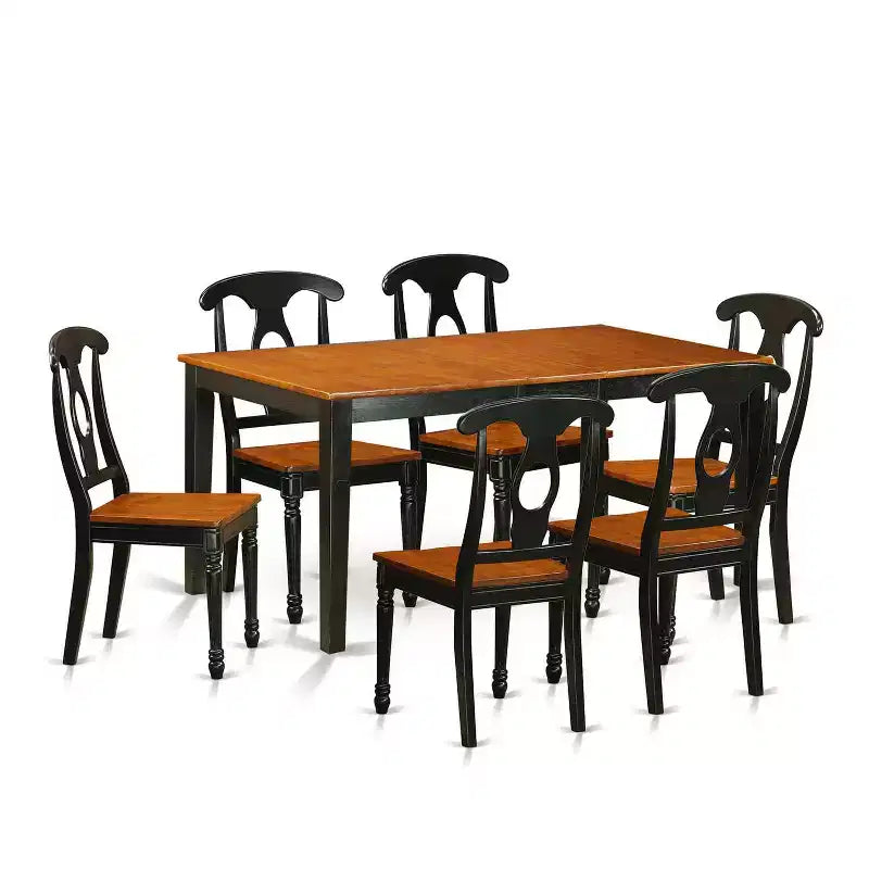 Retro Dining Set - Rubber Wood Table & Chairs - Cherry Finish - Elegant Room Set for 6-8 People