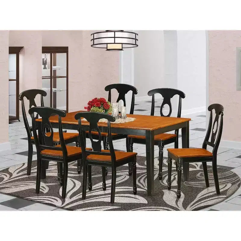 Set da pranzo retrò - Tavolo e sedie in legno di Hevea - Finitura ciliegio - Elegante set da sala per 6-8 persone