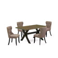 HomeStock 5-Piece Rectangle Distressed Jacobean Finish Solid Wood Top Dining Table with 4 Parson Chair