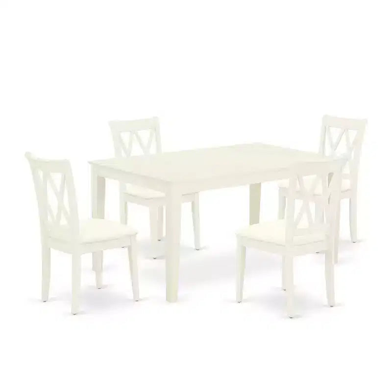 5Pc Dinette Set - Rectangle Table & 4 Kitchen Chairs - Linen White Finish - Modern Dining Room Set
