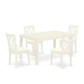 5Pc Dinette Set - Rectangle Table & 4 Kitchen Chairs - Linen White Finish - Modern Dining Room Set