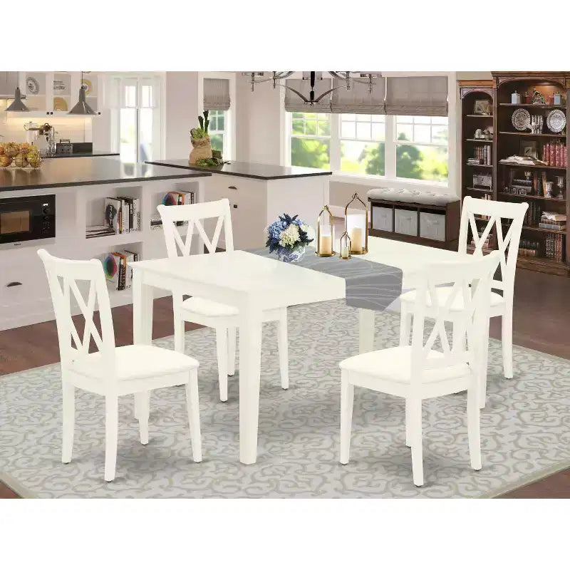 Set da pranzo 5 pezzi - Tavolo rettangolare e 4 sedie da cucina - Finitura bianco lino - Set moderno per sala da pranzo