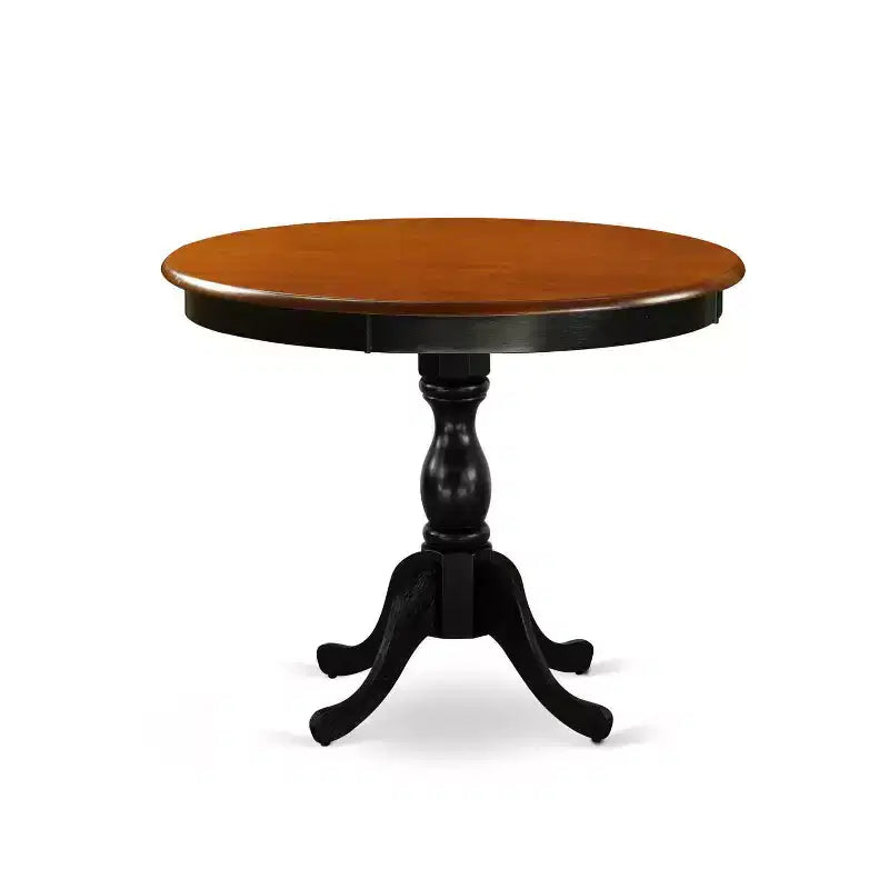 Set da pranzo rotondo da 3 pezzi in legno massello con finitura nera e ciliegio, schienale alto - 4 posti a sedere