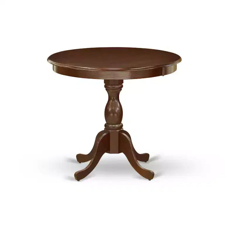 Set Sala da Pranzo 3 Pezzi in Legno Massello con Finitura Mogano e Top Imbottito con Schienale Alto (4 Posti)