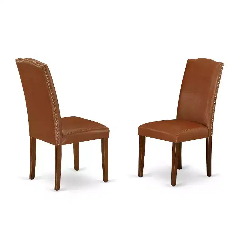 Set Sala da Pranzo 3 Pezzi in Legno Massello con Finitura Mogano e Top Imbottito con Schienale Alto (4 Posti)