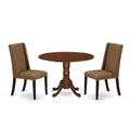 HomeStock 3-Pc Mahogany Finish Solid Wood Top - Round Dining Room Set - Seats 4