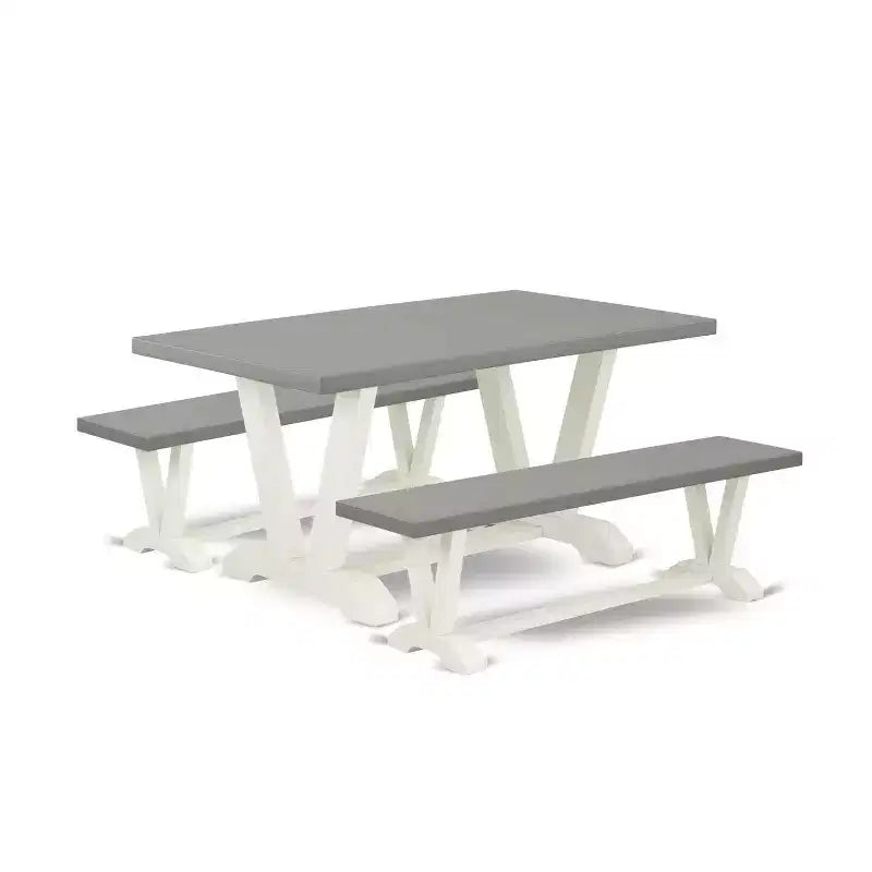 HomeStock 3-Piece Rectangle Natural Oak Finish Solid Wood Top Dining Table with 2-Benches