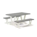 HomeStock 3-Piece Rectangle Natural Oak Finish Solid Wood Top Dining Table with 2-Benches