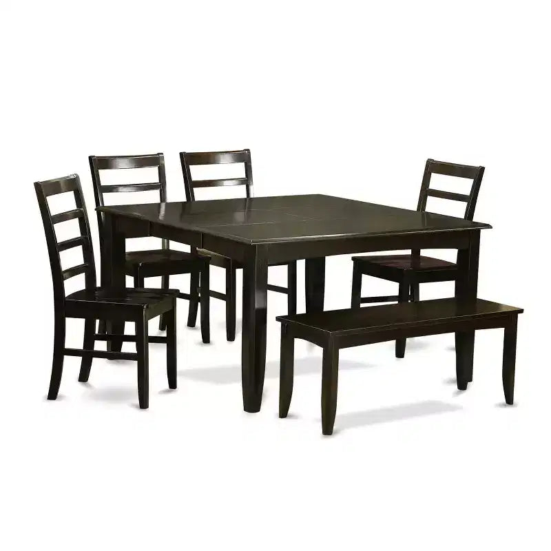 Mediterranean Dinette Set - Kitchen Table with 4 Chairs & Bench - Solid Wood Dining Room Set