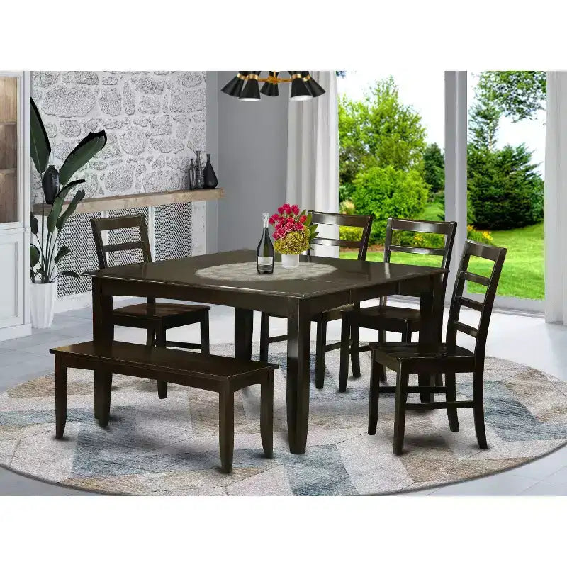 Set da pranzo mediterraneo - Tavolo da cucina con 4 sedie e panca - Set da pranzo in legno massello