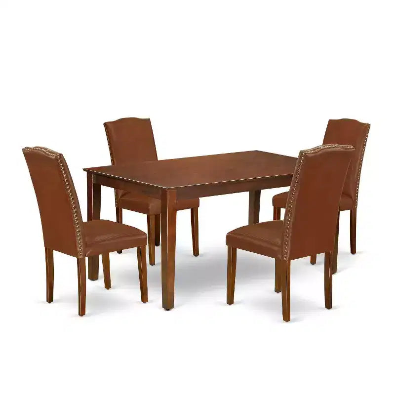 Tuscan Dining Set - Rectangle Table & 4 Chairs - Brown Faux Leather - 60 Table - Home Stock