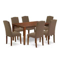 HomeStock 7-Piece Rectangle Mahogany Finish Solid Wood Top Dining Table with 6 Parson-Chairs