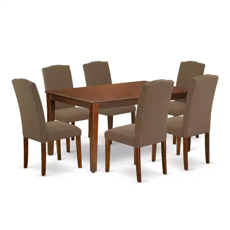 HomeStock 7-Piece Rectangle Mahogany Finish Solid Wood Top Dining Table with 6 Parson-Chairs