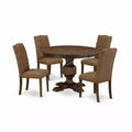 HomeStock 3-Piece Distressed Jacobean Finish Solid Wood Top Dining Table with 2 Chairs