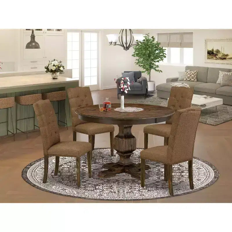HomeStock Tavolo da pranzo da 3 pezzi in legno massello con finitura anticata giacobina e 2 sedie