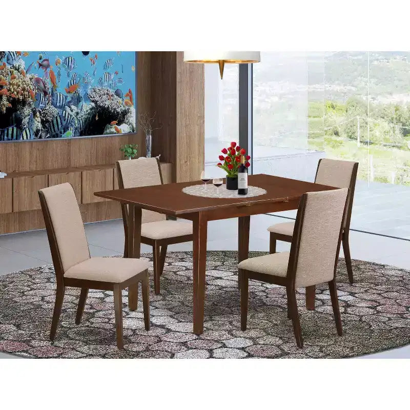 Set da pranzo 5 pezzi in legno massello con finitura mogano - Imbottito - Posti 4