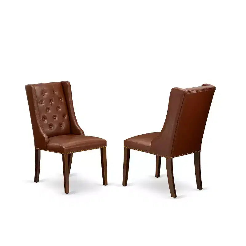 Set da pranzo in 3 pezzi con piano in legno massello finitura mogano - con bottoni imbottiti - 4 posti