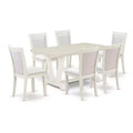 HomeStock 7-Piece Rectangle Wire Brushed Linen White Finish Solid Wood Top Dining Table with 6 Chairs