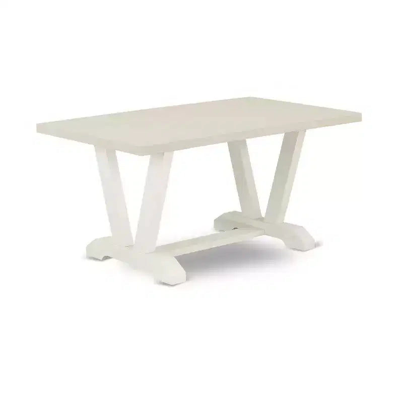 HomeStock Tavolo da pranzo rettangolare a 7 posti con piano in legno massello finitura bianco lino spazzolato a filo con 6 sedie