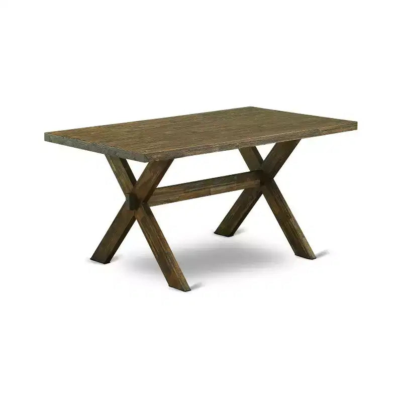 HomeStock Tavolo da pranzo rettangolare a 6 pezzi in legno massello con finitura Jacobean anticata, con 1 panca e 4 sedie