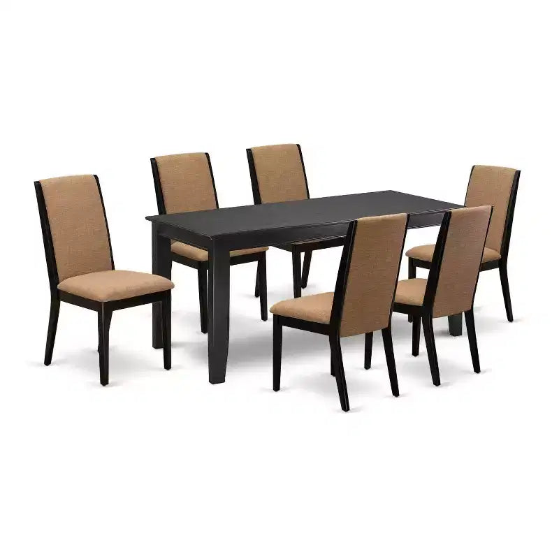 HomeStock 7-Piece Rectangle Black Finish Solid Wood Top Dining Table with 6 Chairs