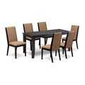 HomeStock 7-Piece Rectangle Black Finish Solid Wood Top Dining Table with 6 Chairs