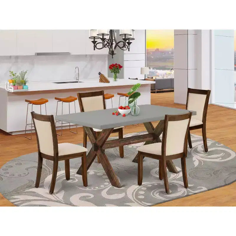 HomeStock Tavolo da pranzo in legno massello con finitura anticata Jacobean a 5 pezzi con 4 sedie Parson