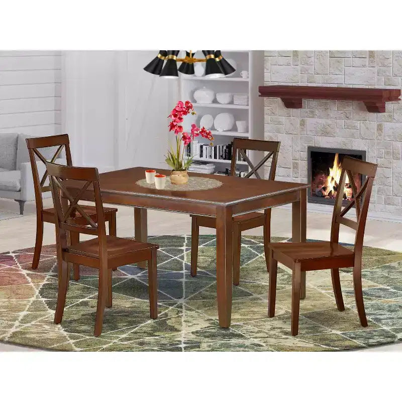 Set da pranzo Art Nouveau - Tavolo rettangolare 5 pezzi e 4 sedie - Arredamento sala da pranzo 60 pollici