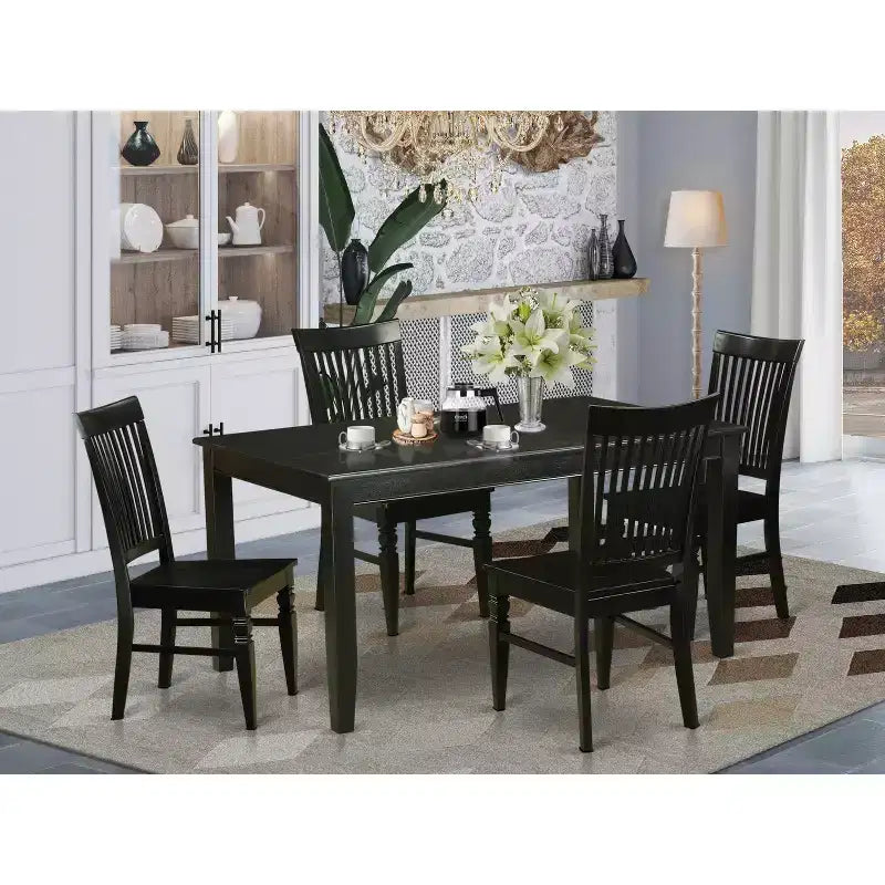 Set da pranzo Mid-Century - Tavolo e 4 sedie - 36x60 pollici - Finitura Nera - Mobili da Cucina Moderni