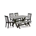 HomeStock 6-Piece Rectangle Natural Oak Finish Solid Wood Top Dining Table with 1-Bench, 4 Upholstered-Chairs