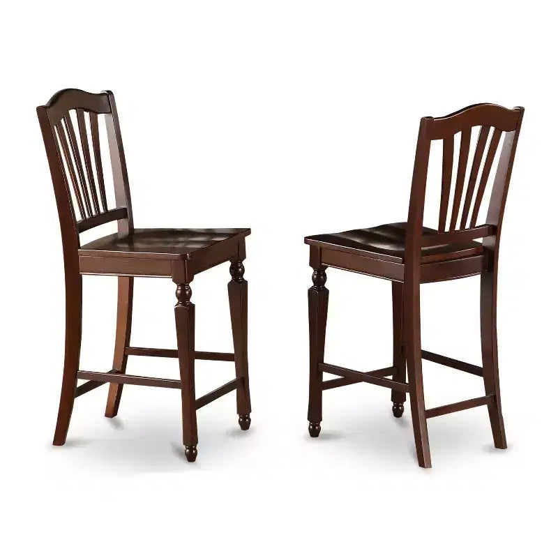 Set da pranzo ad altezza bancone - Set tavolo e sedie da 3 pezzi - Tavolo rotondo con piedistallo - Finitura mogano