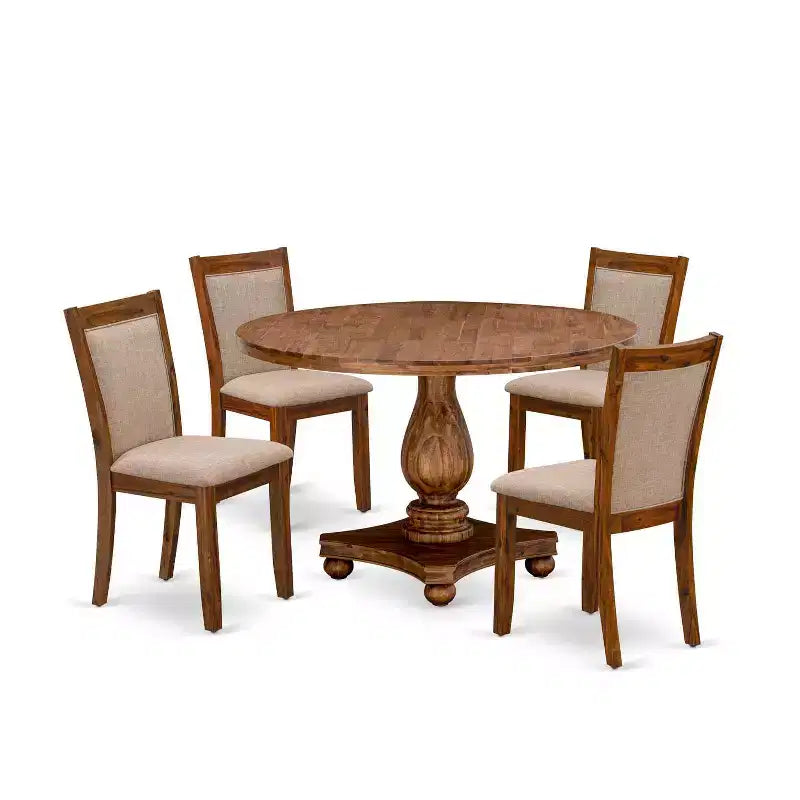 HomeStock 5-Piece Natural Oak Finish Solid Wood Top Dining Table with 4 Parson Chair