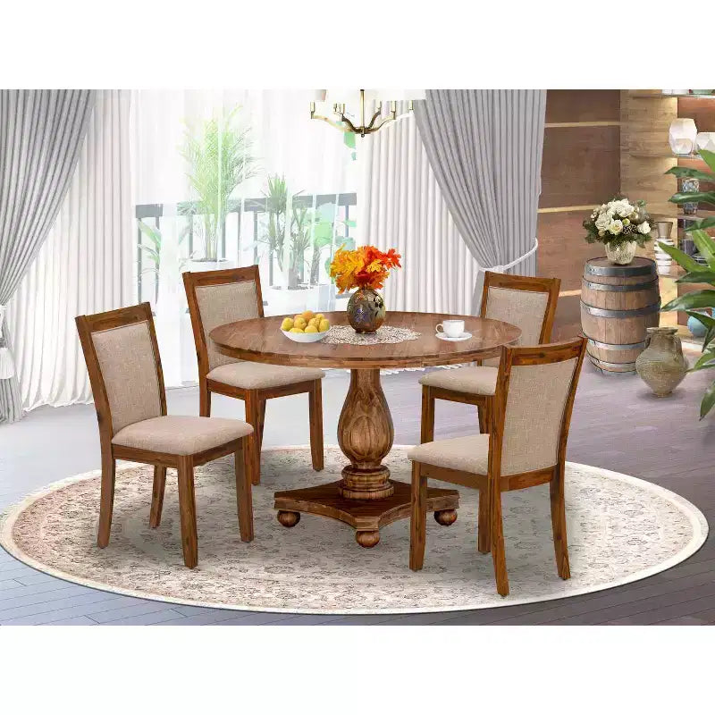 Tavolo da pranzo HomeStock 5 pezzi con piano in legno massello finitura rovere naturale e 4 sedie Parson