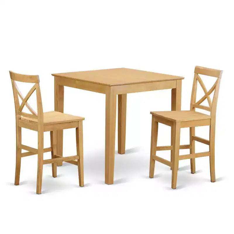 Counter Height Dining Set - Pub Table & Stools - Modern Design - Asian Wood - Brown Finish