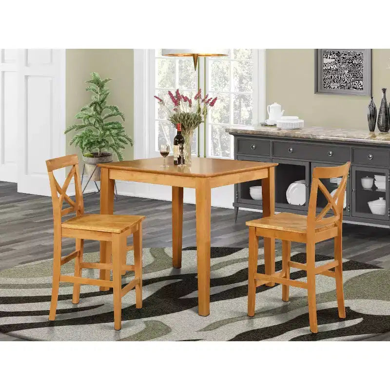 Set da pranzo ad altezza bancone - Tavolo da pub e sgabelli - Design moderno - Legno asiatico - Finitura marrone