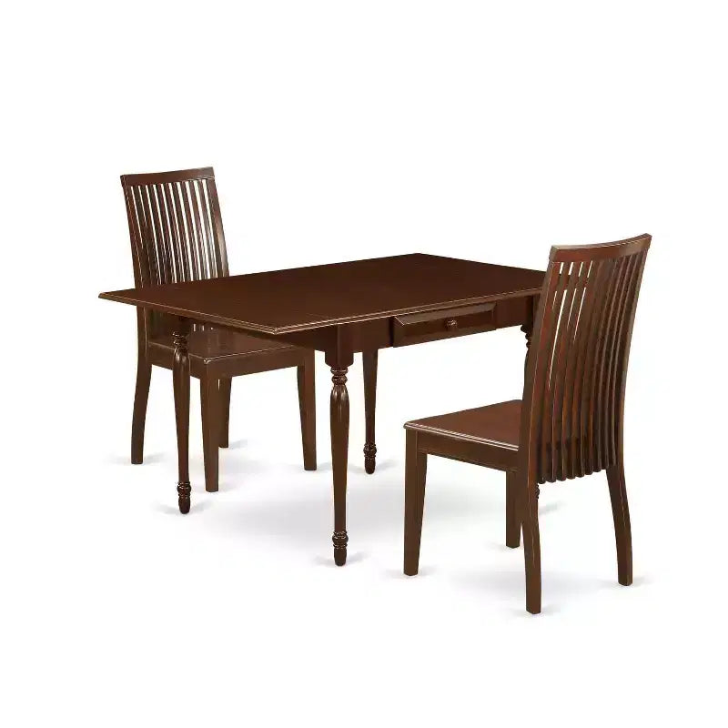 HomeStock 3-Pc Mahogany Finish Solid Wood Top With Dropleaf Dining Table Set