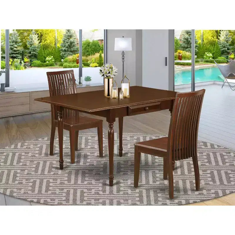 HomeStock set da pranzo da 3 pezzi con piano in legno massello con finitura mogano e tavolo a ribalta