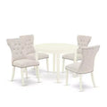 5-Piece Linen white Solid Wood Top - Round Dining Room Set - Seats 4