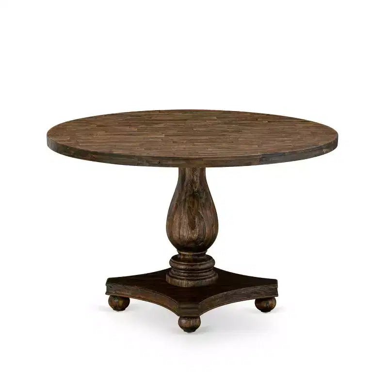 HomeStock Tavolo da pranzo rotondo da 5 pezzi con ripiano in legno massello finitura anticata stile giacobino con 4 sedie Parson