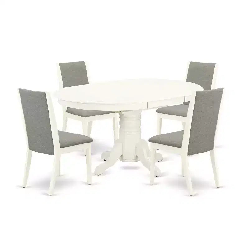 HomeStock 5-Piece Oval Linen White Finish Solid Wood Top Dining Table with 4 Parson Chair with Butterfly Leaf