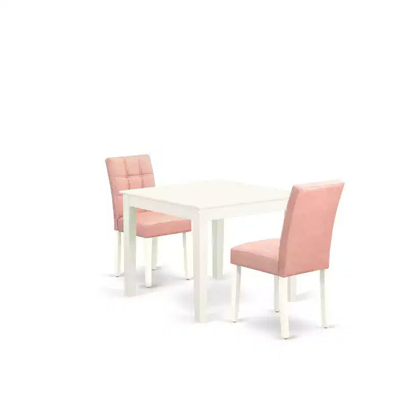 HomeStock Set da Pranzo da 3 Pezzi in Lino Bianco con Tavolo Quadrato in Legno Massello - 2 Posti