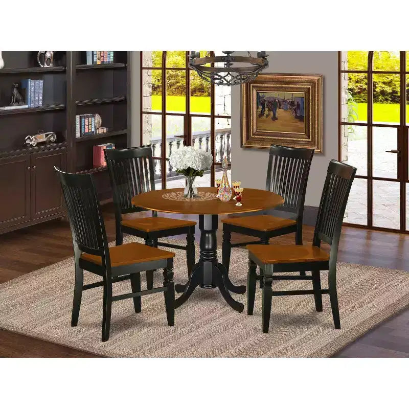 Set da Tavolo da Cucina 5 Pezzi - Tavolo da Pranzo Rotondo e Sedie - Design Rustico - Finitura Ciliegio Nero - 42 Pollici