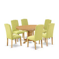 Dinette Set 7Pc Oval Table w/ Leaf & 6 Chairs - Linen Fabric & Oak Legs - Kitchen Dining Room Set