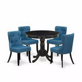 HomeStock 5-Piece Round Wire Brushed Black Finish Solid Wood Top Dining Table with 4 Parson Chair