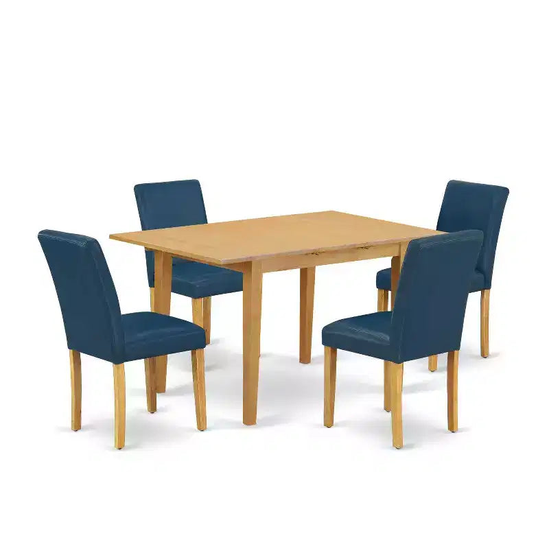 Rectangle Dinette Set 5Pc Table & 4 Chairs - Oasis PU Leather, Oak Legs, Extendable Leaf