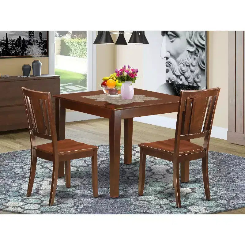 Set tavolo da pranzo rustico - Tavolo quadrato e 2 sedie - Legno massello, design floreale - Accogliente sala da pranzo o cucina